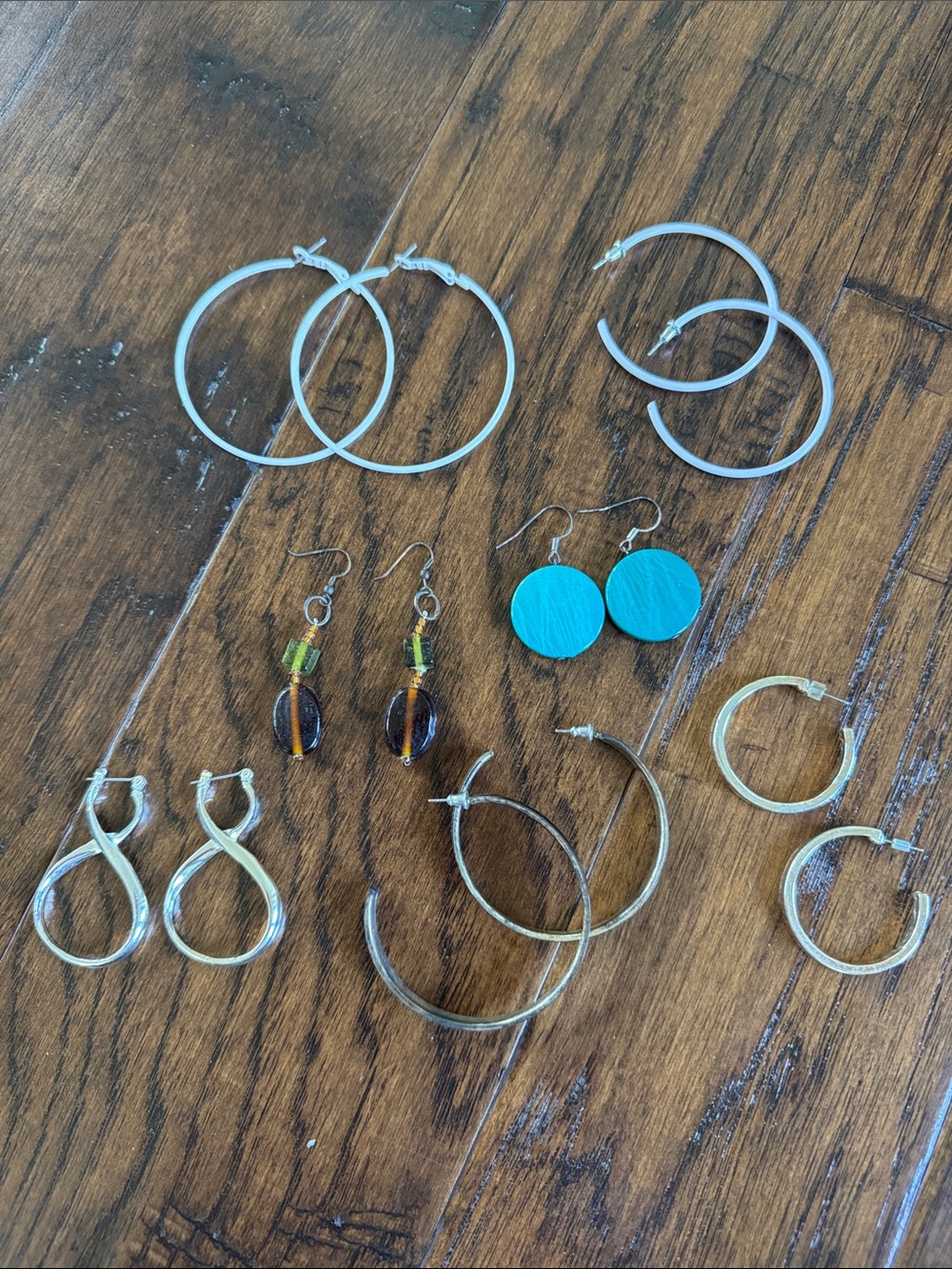 Vintage Lot of 7 Pairs XL silver Tone Pierced Hoop and assorted style earrings